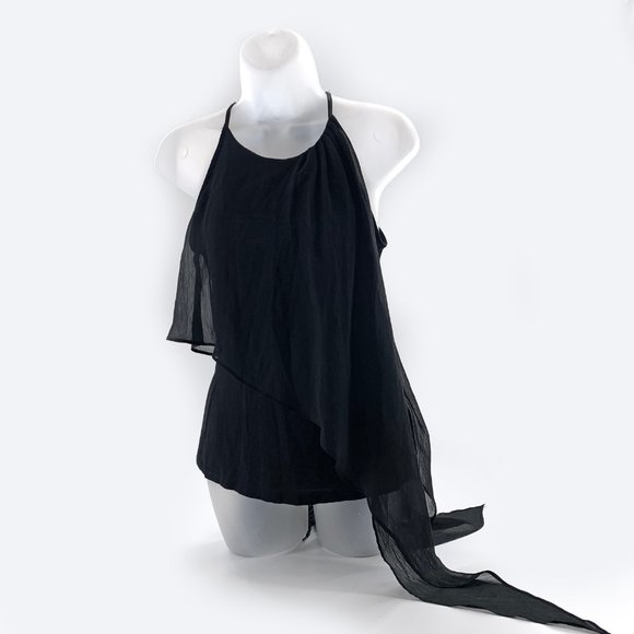 Bebe Black Sleeveless Elegant Top Layered Flowy Asymmetric Drape Blouse XS - Picture 5 of 9